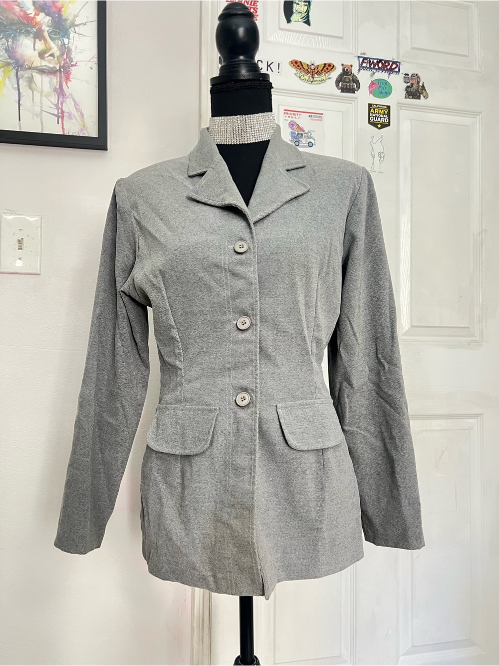 Classic Women's Gray Button-Front Blazer Jacket (read description)